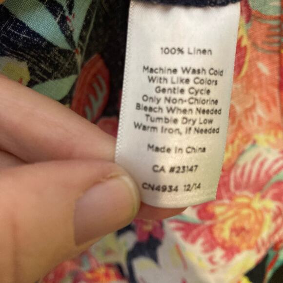 Talbots 100% Linen Navy Blue Shift Dress w Floral design Small - Picture 7 of 9